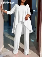 Wmstar Women's Loose Long Sleeve Top & Wide Leg Pants Set (S-3XL)