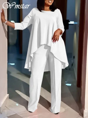 Wmstar Women's Loose Long Sleeve Top & Wide Leg Pants Set (S-3XL)