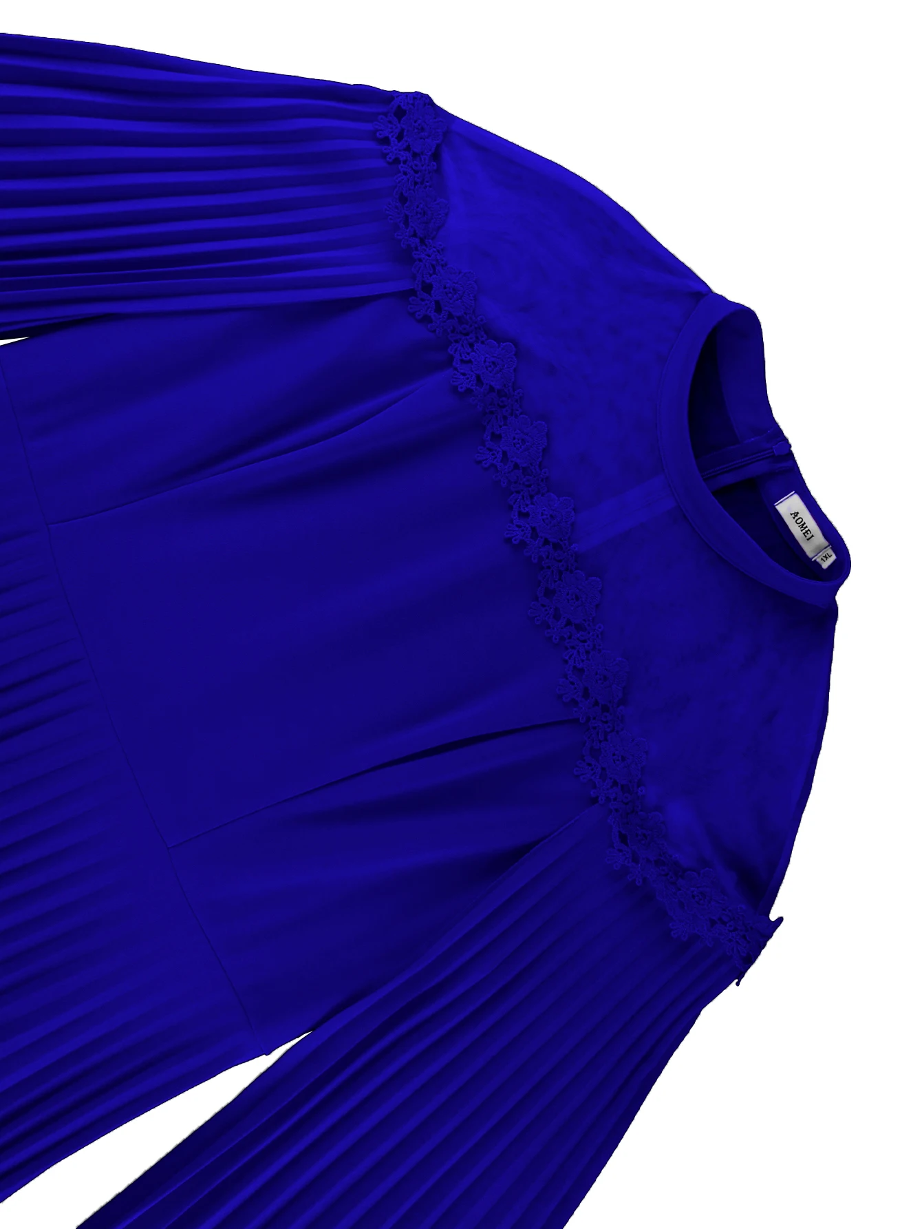 Elegant Blue A-Line Maxi Dress – Cape Sleeves & Pleated High Collar - Image 5