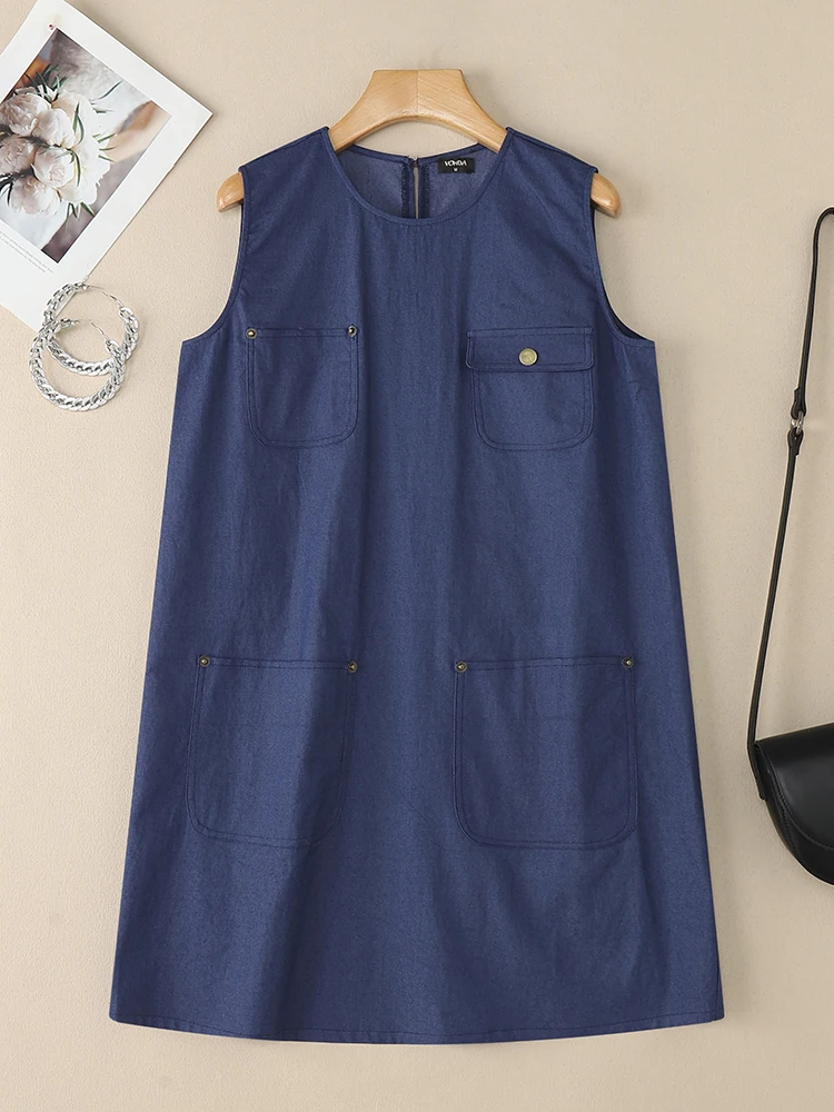 2025 VONDA Sleeveless Mini Dress – Casual Pockets & Buttons - Image 4