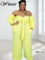 Wmstar Plus Size Off-Shoulder Wide-Leg Jumpsuit