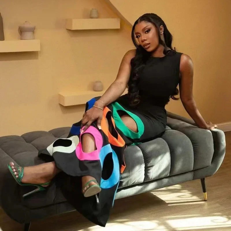 African Fashion Colorful Hollow-Out Sleeveless Summer Dress - Image 3