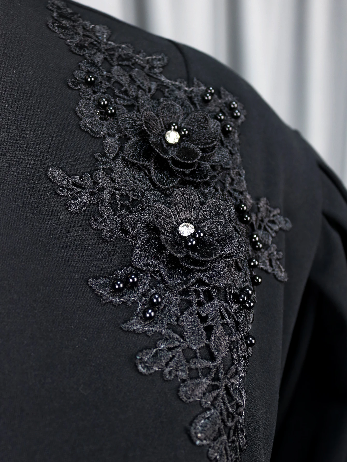 Women’s Elegant Midi Dress – V-Neck, Embroidered Peplum & Puff Sleeves - Image 6