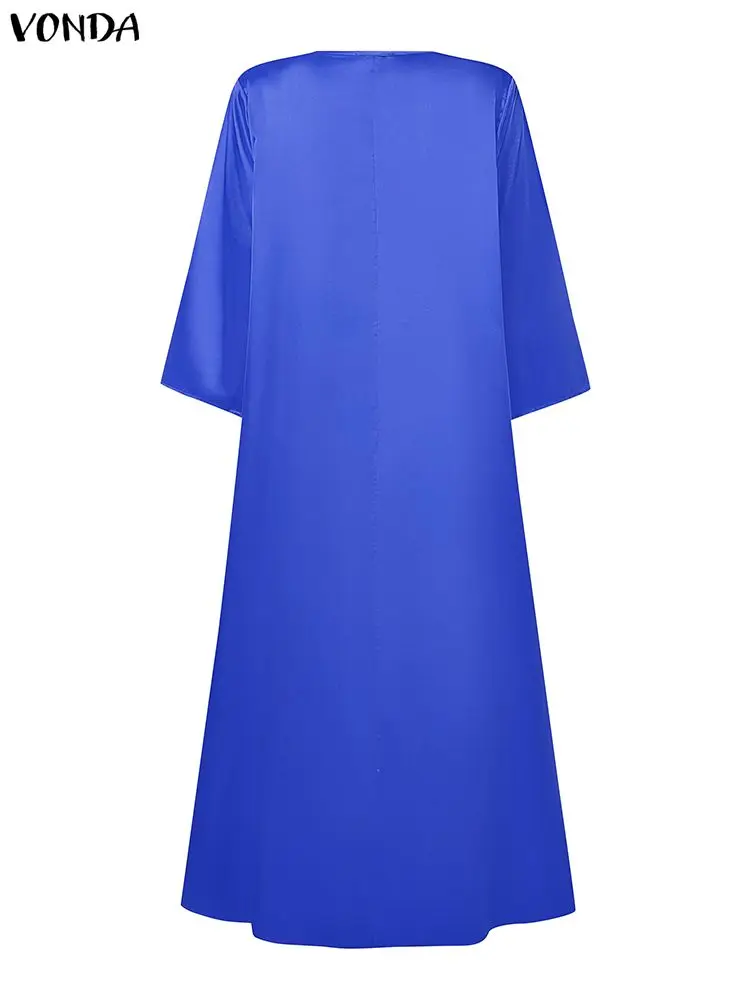 VONDA Plus Size Elegant V-Neck Maxi Dress – Satin Ruffled Sundress - Image 5