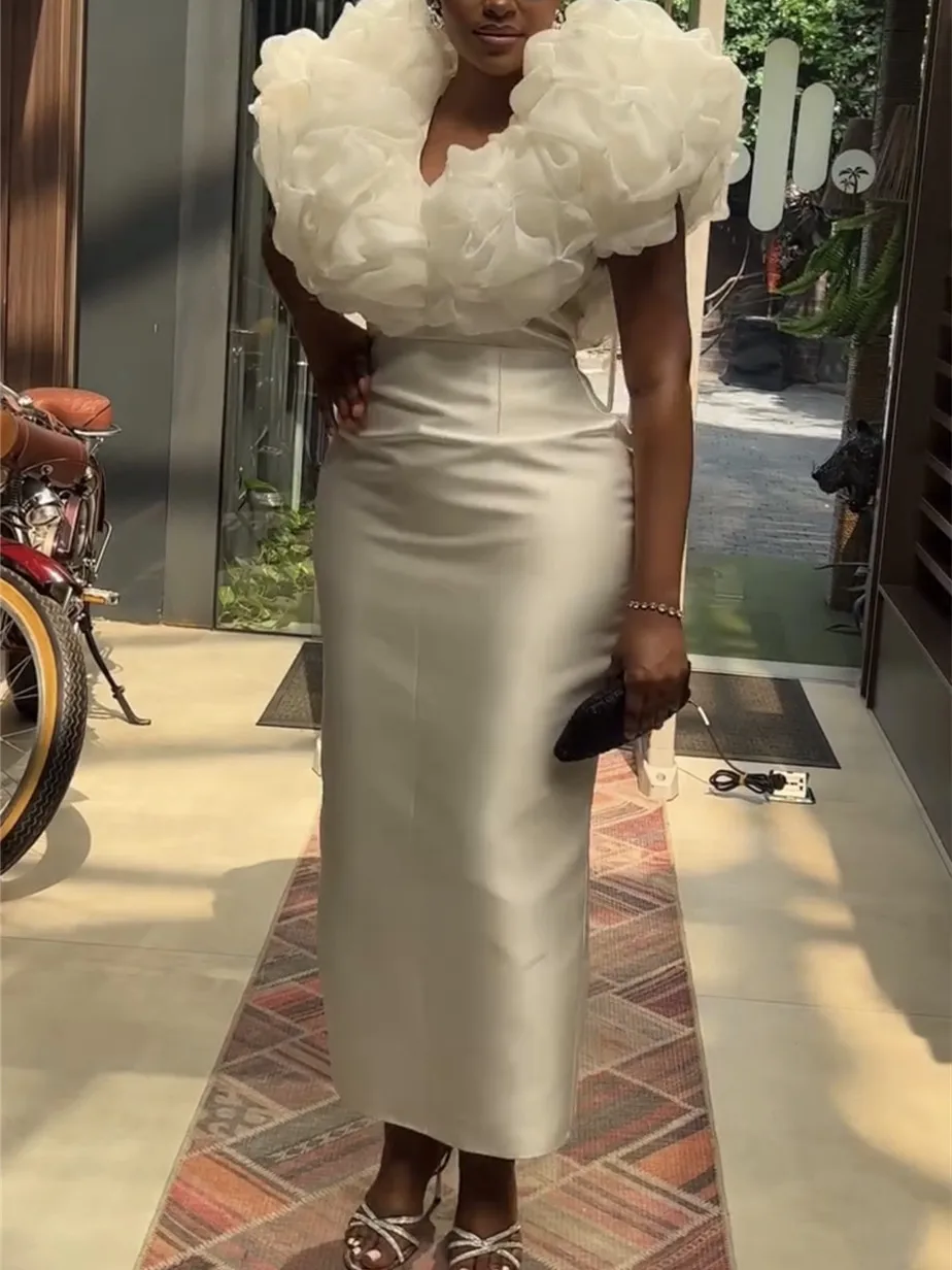 V-Neck Puff Ruffles Party Dress for Women - Image 2