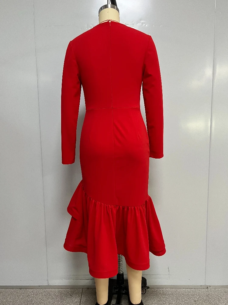 Elegant Long Sleeve Mermaid Dress with Ruffles – Office & Party - Image 4