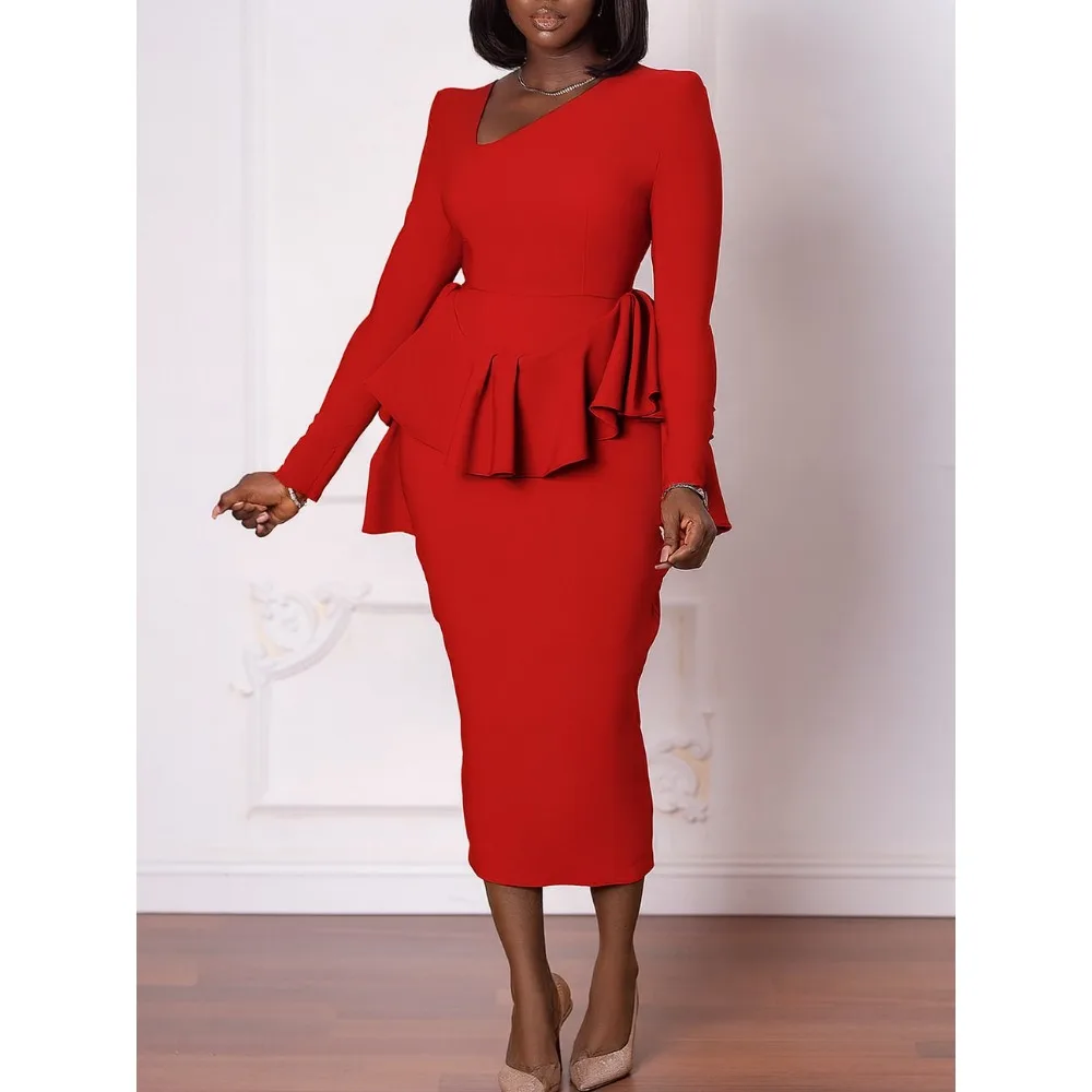Elegant Long Sleeve Peplum Dress