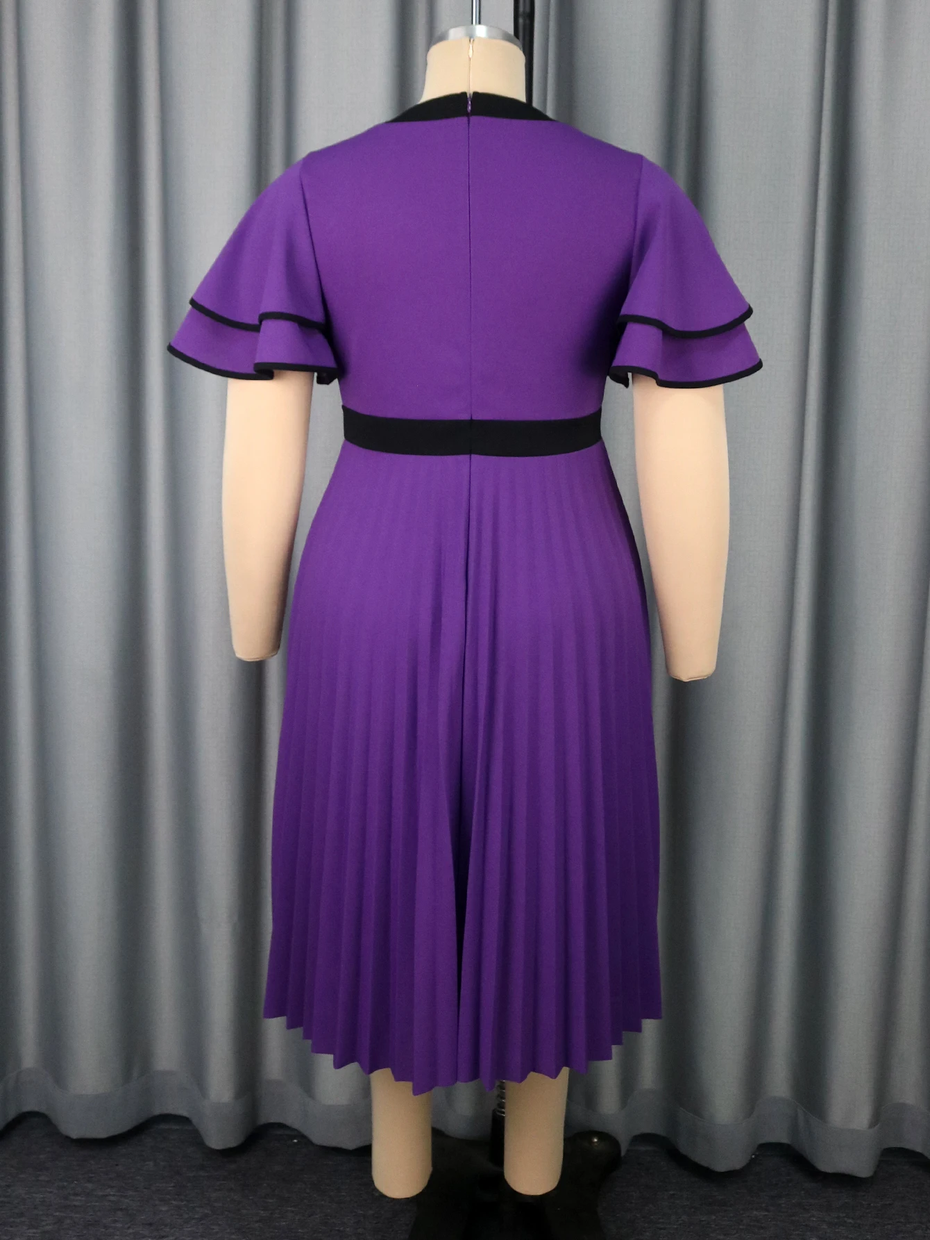Elegant A-Line Midi Dress – O-Neck Bow & Layered Sleeves - Image 5