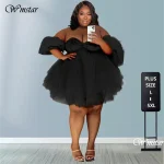 Plus Size Sexy V-Neck Mesh Mini Dress – Party Wear 5XL