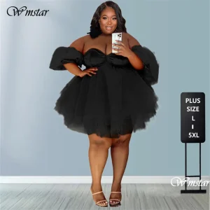 Plus Size Sexy V-Neck Mesh Mini Dress – Party Wear 5XL