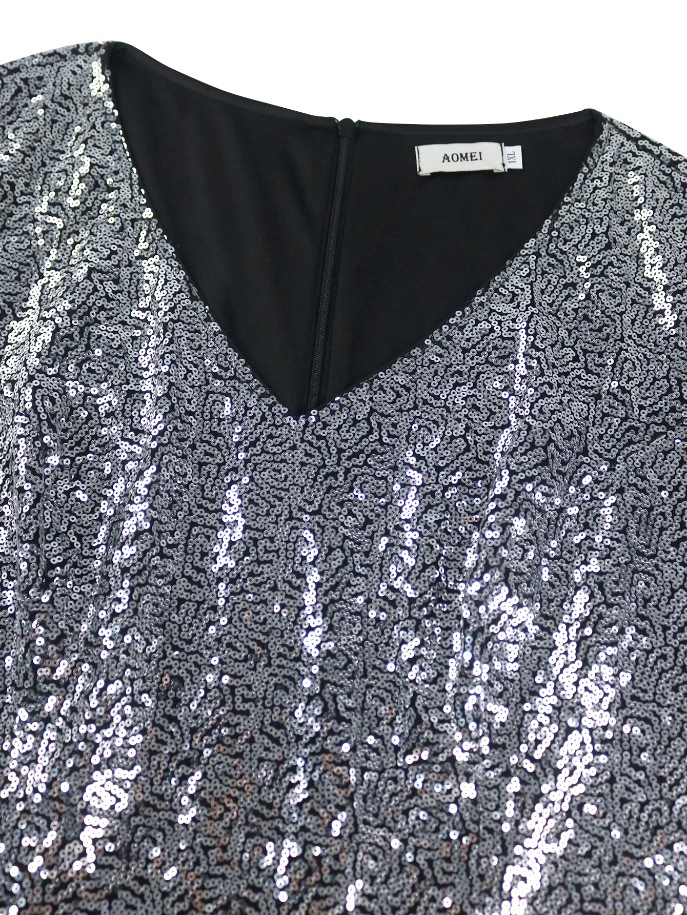 Silver Sequin Mermaid Dress with Black Tulle Hem - Image 6