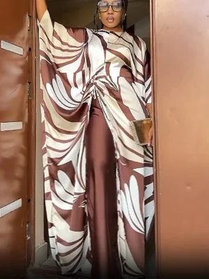 Women’s Printed Two-Piece Set with Loose Top & High Waist Pants