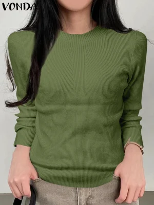 VONDA Women’s Casual Knit Sweater – Autumn Loose Pullover