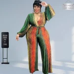 Plus Size Elegant V-Neck Long Sleeve Jumpsuit – Office One-Piece