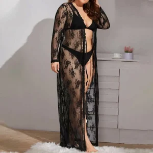 Plus Size Lace Kimono Lingerie Set (1XL–5XL