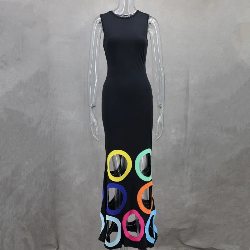 African Fashion Colorful Hollow-Out Sleeveless Summer Dress - Image 4