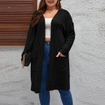Plus Size Ribbed Knitted Open Front Cardigan (1XL–5XL