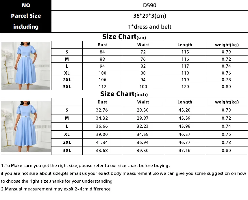 Elegant A-Line Midi Dress – O-Neck, Puff Sleeves, Belted Waist - Image 4