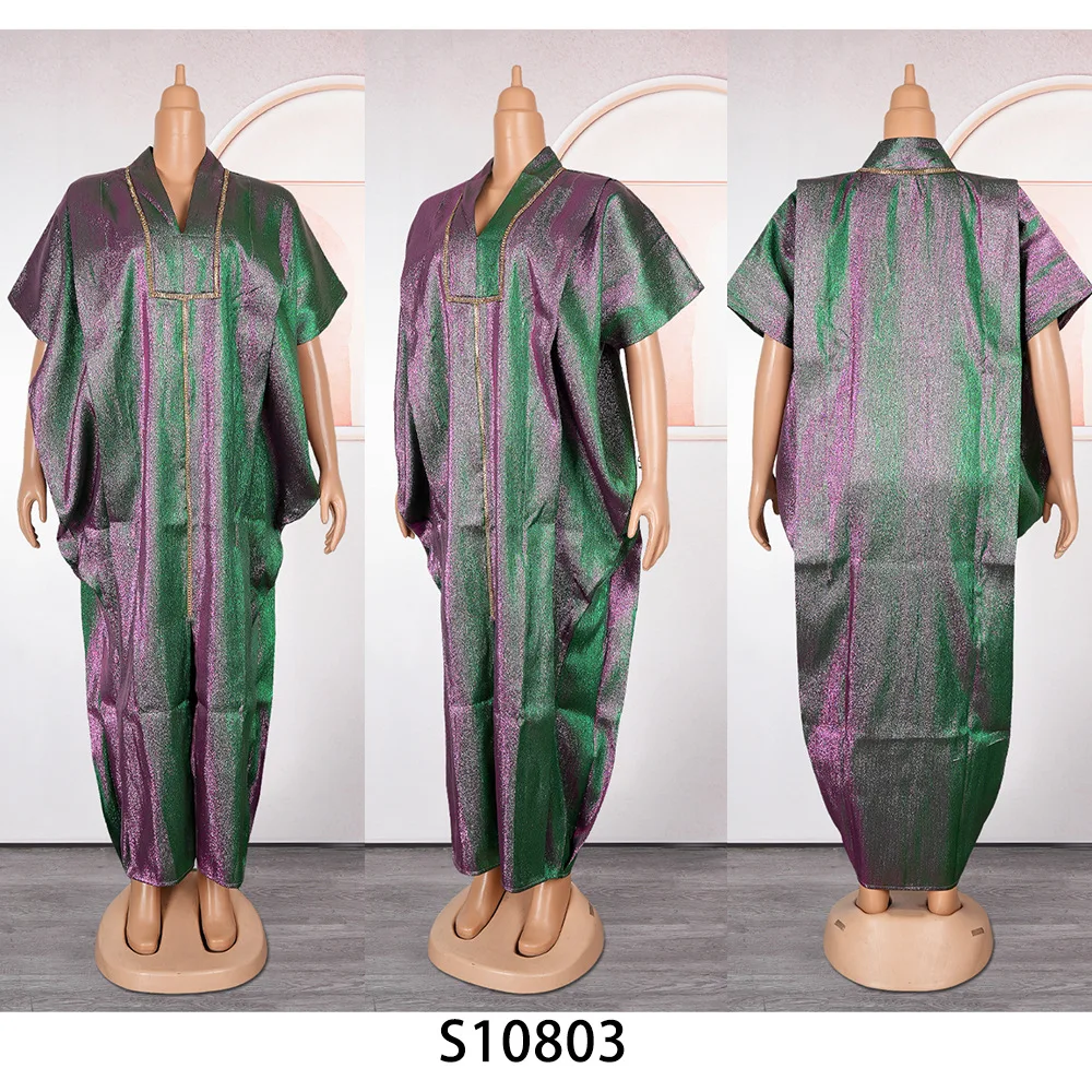 Women’s Modest Jacquard Satin Bubu Dress – V-Neck, Half Sleeve, Gradient - Image 4