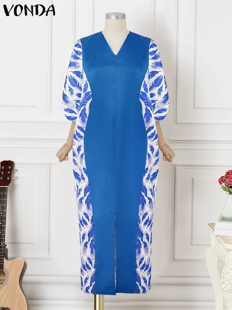 2025 VONDA Plus Size Autumn Printed Sundress – Bat-Wing Sleeve, 5XL - Image 4