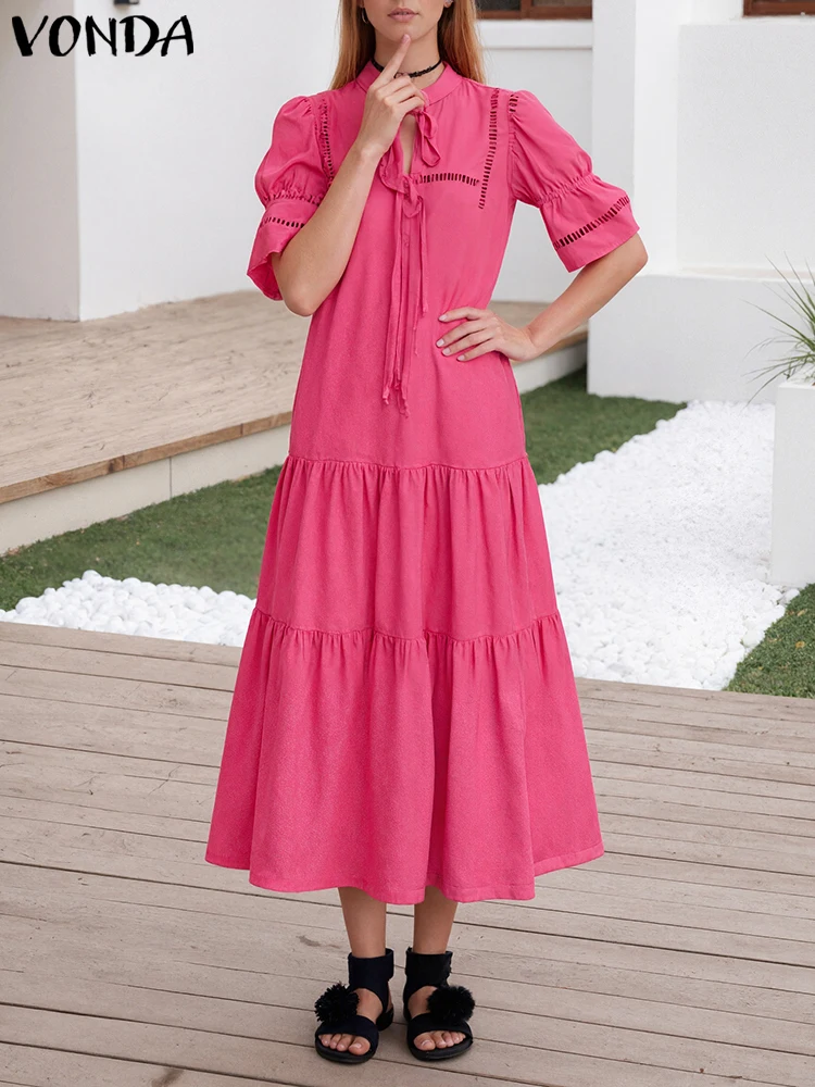 VONDA Plus Size Ruffled Lace-Up Sundress – Elegant Party Dress - Image 2