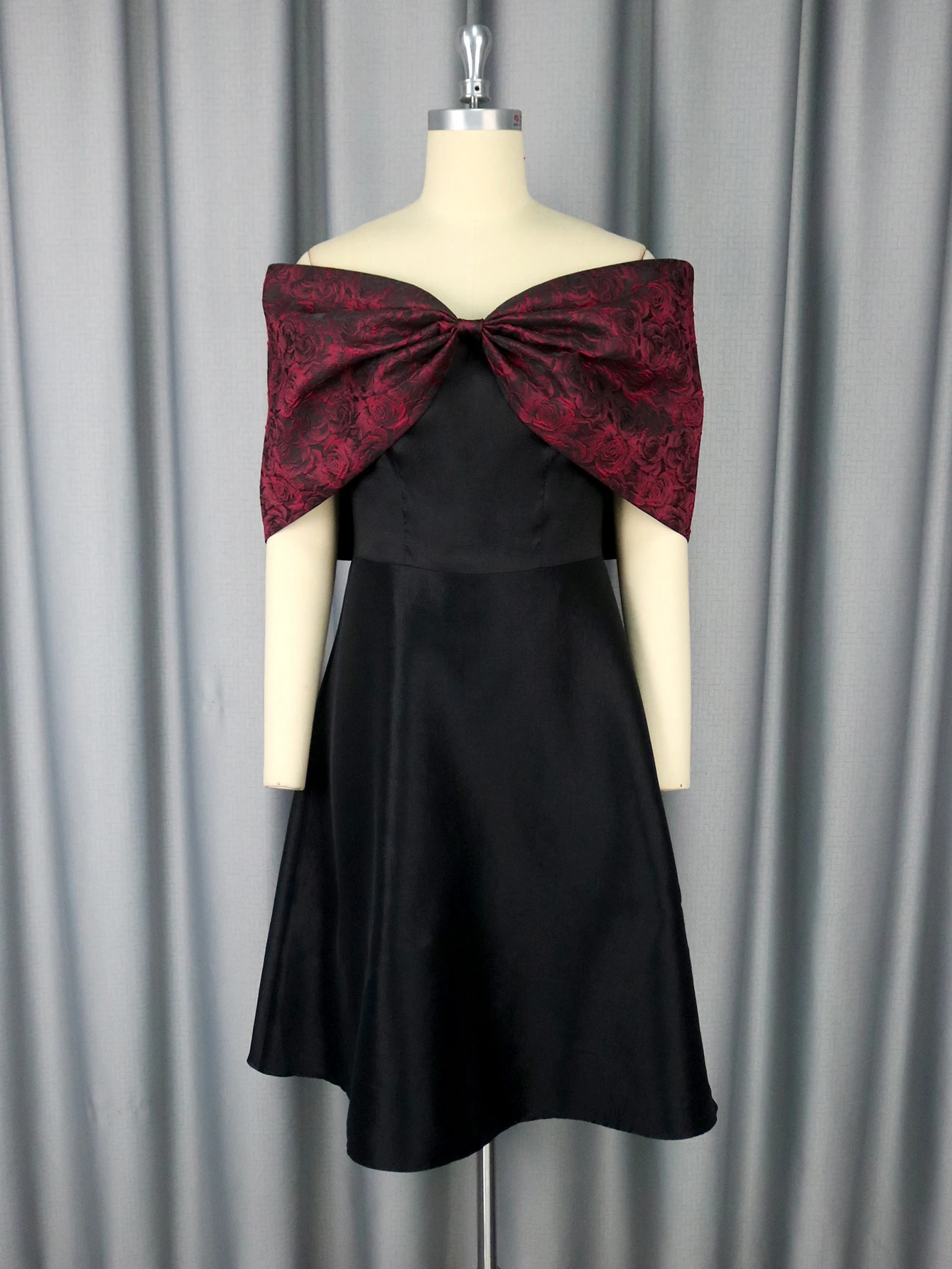 Women’s Off-Shoulder A-Line Jacquard Party Dress with Bow – Evening & Wedding - Image 4
