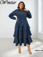 Plus Size Denim Button Maxi Dress – Fall/Winter Elegant