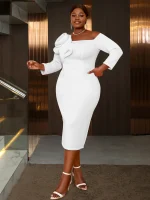 Elegant Off-Shoulder Midi Dress with 3D Flowers
