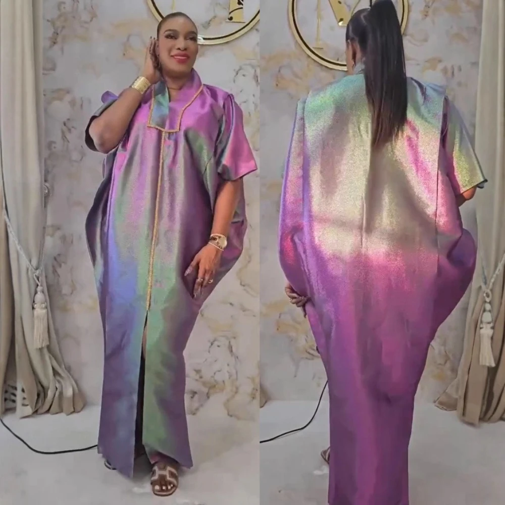 Women’s Modest Jacquard Satin Bubu Dress – V-Neck, Half Sleeve, Gradient - Image 3
