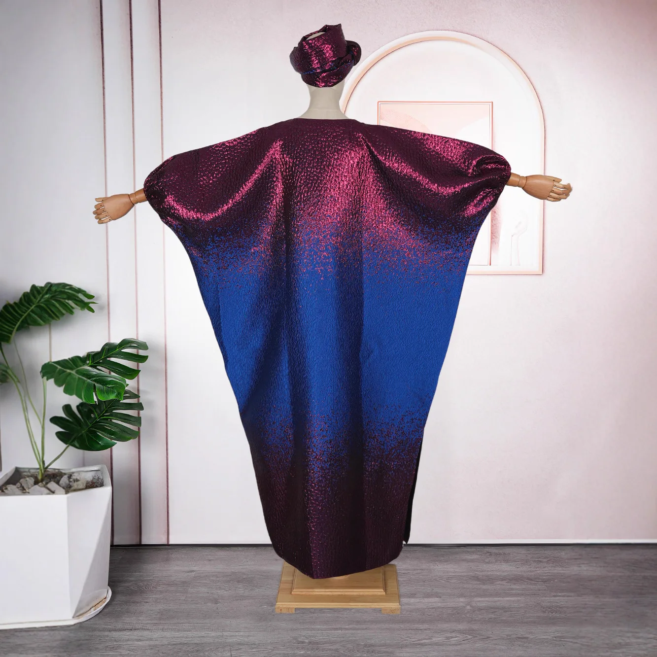 Women’s Modest Color Block Satin Bubu Dress – V-Neck, Half Sleeve, Side Slit - Image 5