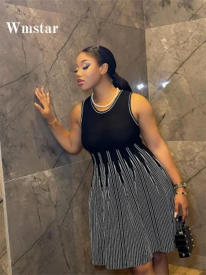 Wmstar Striped Sleeveless Knitted Midi Dress