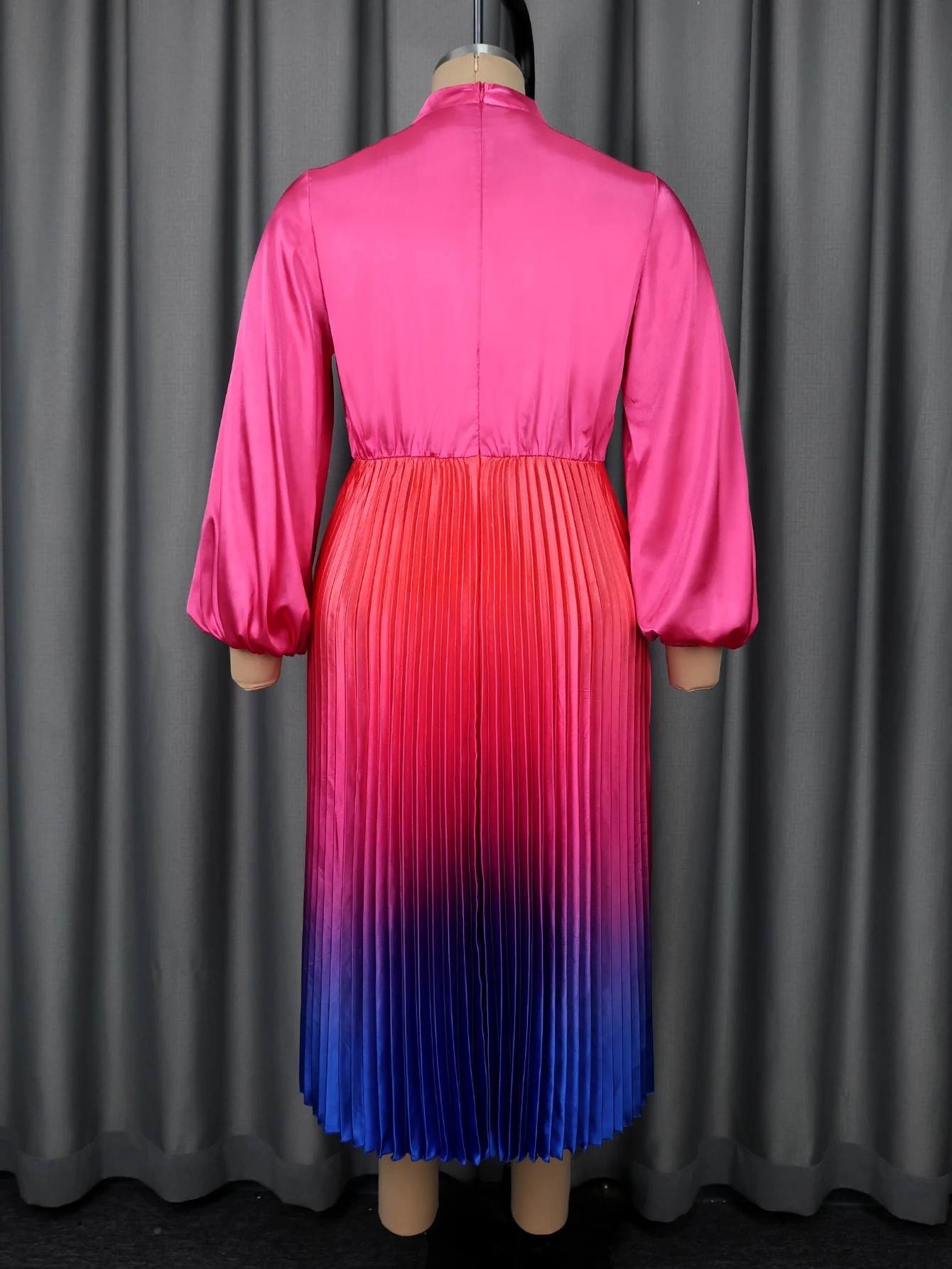 Elegant Satin Gradient A-Line Dress with Bow Collar - Image 5