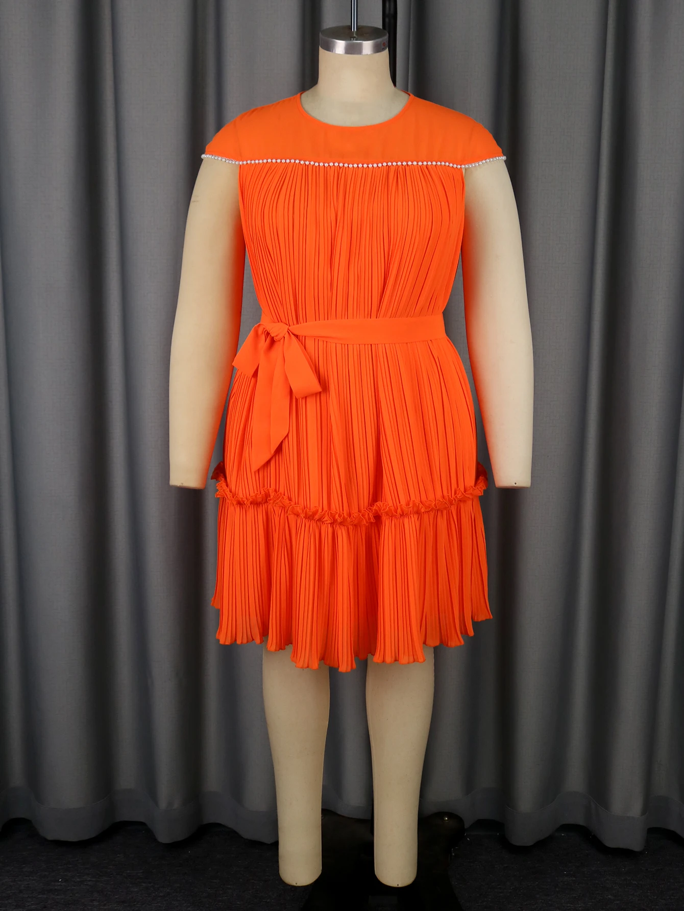 Elegant A-Line Mini Dress with Beading & Waist Belt - Image 4
