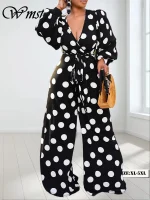 Wmstar Plus Size Printed Long Sleeve Jumpsuit – Sexy Casual Bodysuit
