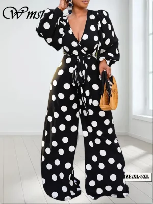 Wmstar Plus Size Printed Long Sleeve Jumpsuit – Sexy Casual Bodysuit