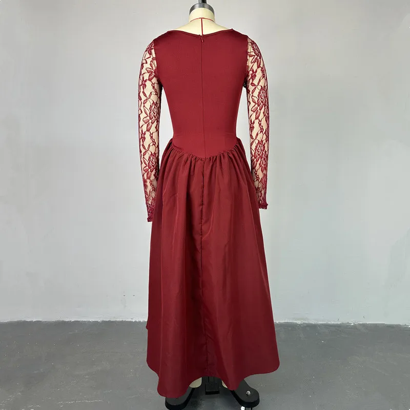 Elegant Vintage Long Dress – Lace Sleeves & Square Collar - Image 6