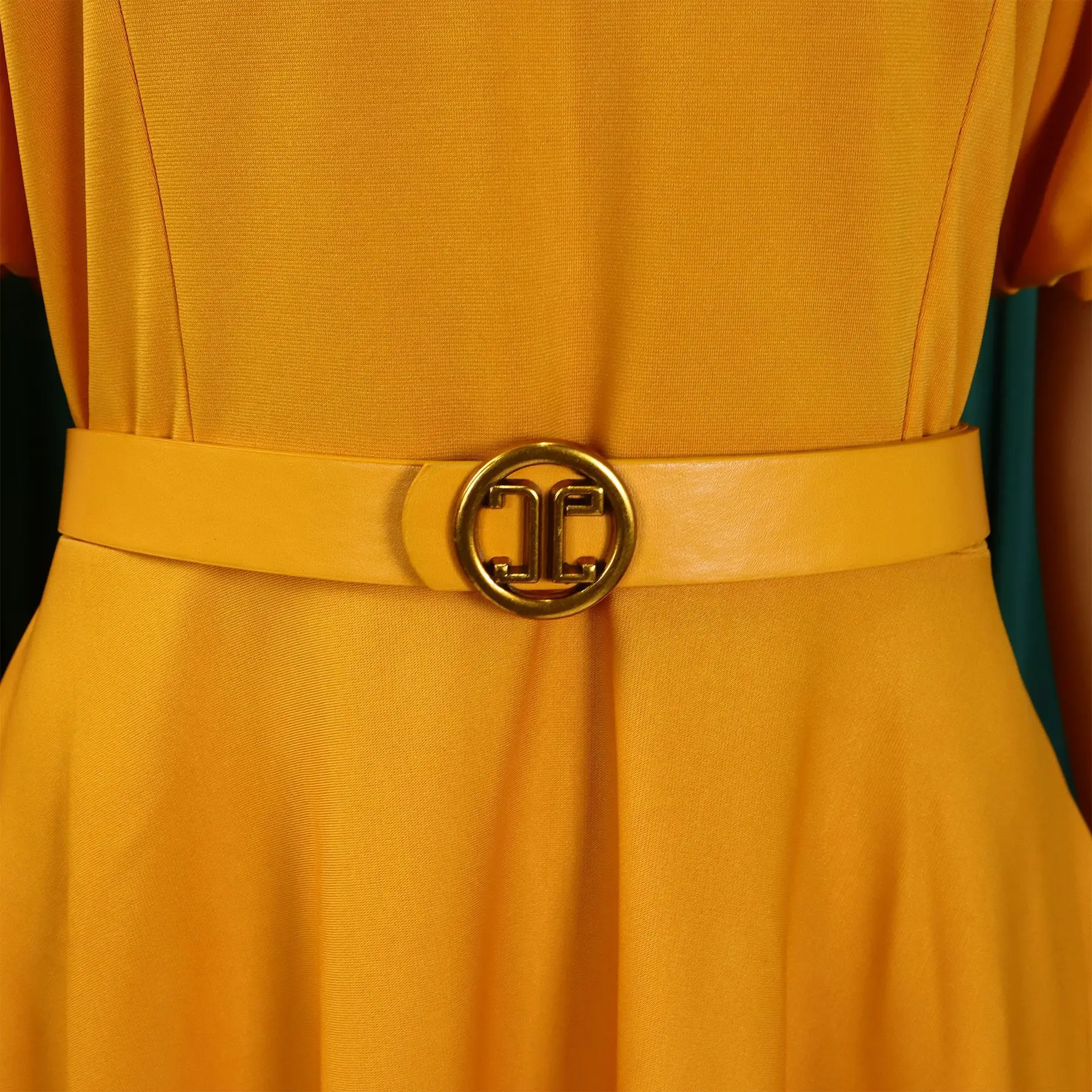 Elegant A-Line Midi Dress – O-Neck, Puff Sleeves, Belted Waist - Image 5