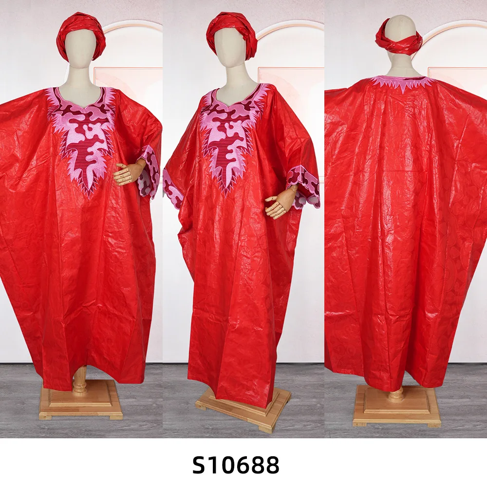 Women’s Embroidered Bubu Dress – V-Neck, Batwing Sleeves - Image 2