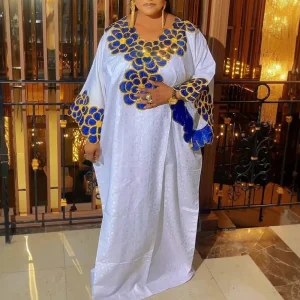 Women’s Embroidered Bubu Kaftan Dress with Petal Sleeves