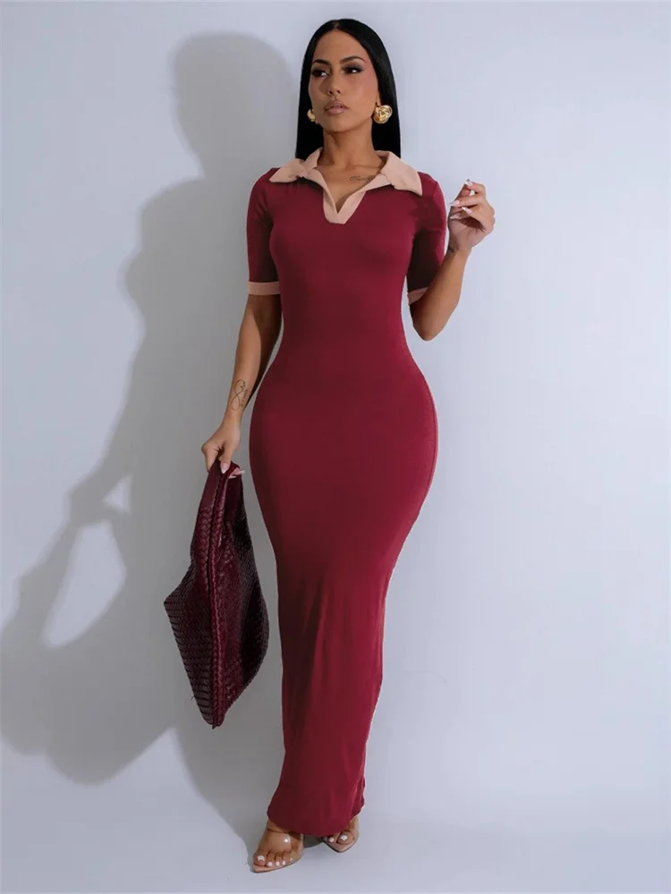 Wmstar Short Sleeve Patchwork Maxi Dress for Women - Image 2