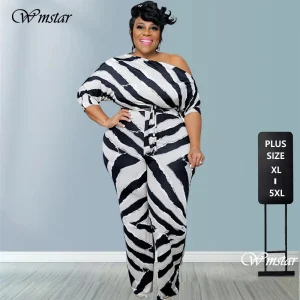 Plus Size Striped Half-Sleeve Jumpsuit – Office & Casual