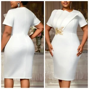 Elegant White Bodycon Church Dress with Ruffles & Appliques
