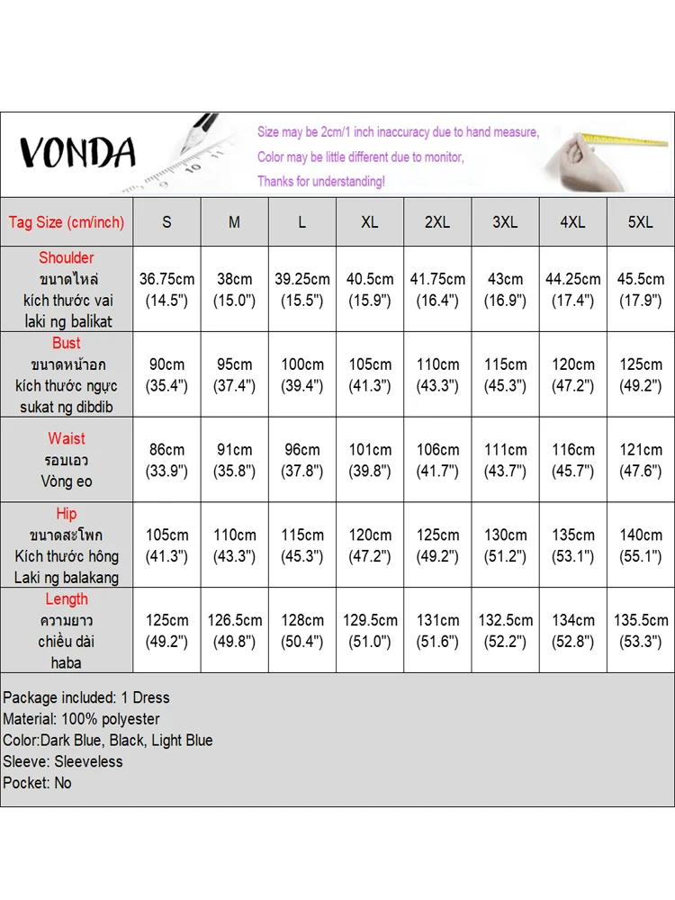 2025 VONDA Plus Size 5XL Square Collar Midi Dress – Sleeveless A-Line - Image 6