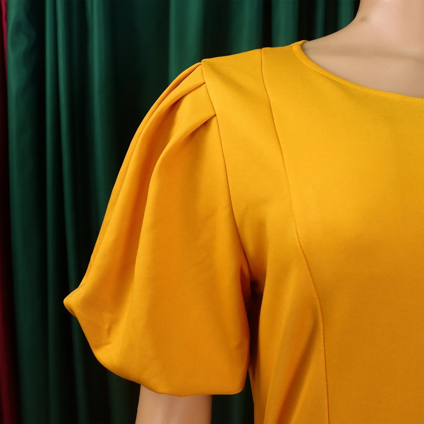 Elegant A-Line Midi Dress – O-Neck, Puff Sleeves, Belted Waist - Image 6