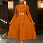 Elegant A-Line Midi Dress with Ship Collar & Diamond Waist