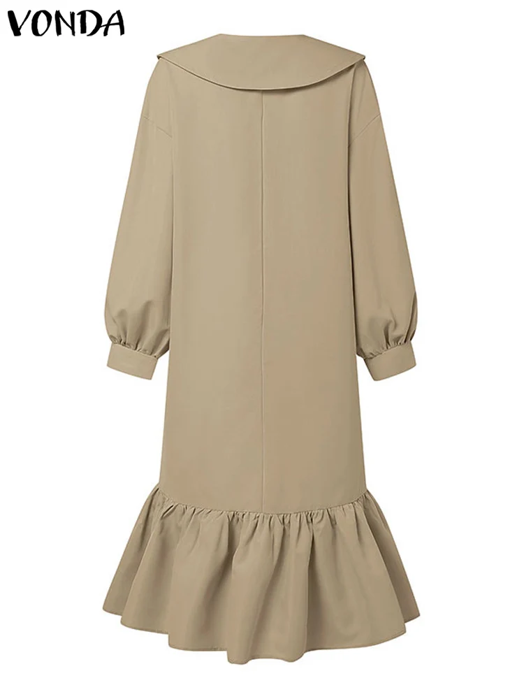 2025 VONDA Long Sleeve Midi Dress – Peter Pan Collar & Ruffles - Image 3