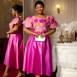Elegant A-Line Jacquard Midi Dress with Skew Collar