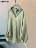 VONDA Women’s Satin Blouse – Elegant Long Sleeve Office Shirt