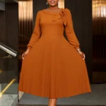 Elegant Brown A-Line Midi Dress