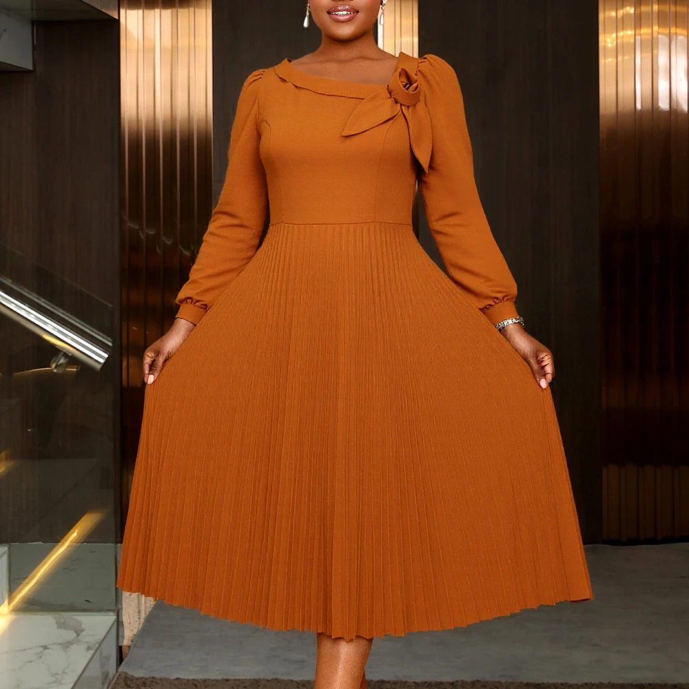 Elegant Brown A-Line Midi Dress